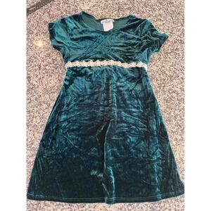 Vintage My Michelle Velvet Dress Girls Size M Green Floral Lace Trim Holiday